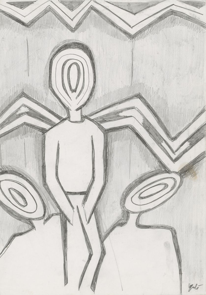 Between Two Watchers, a drawing by Yale Freedman