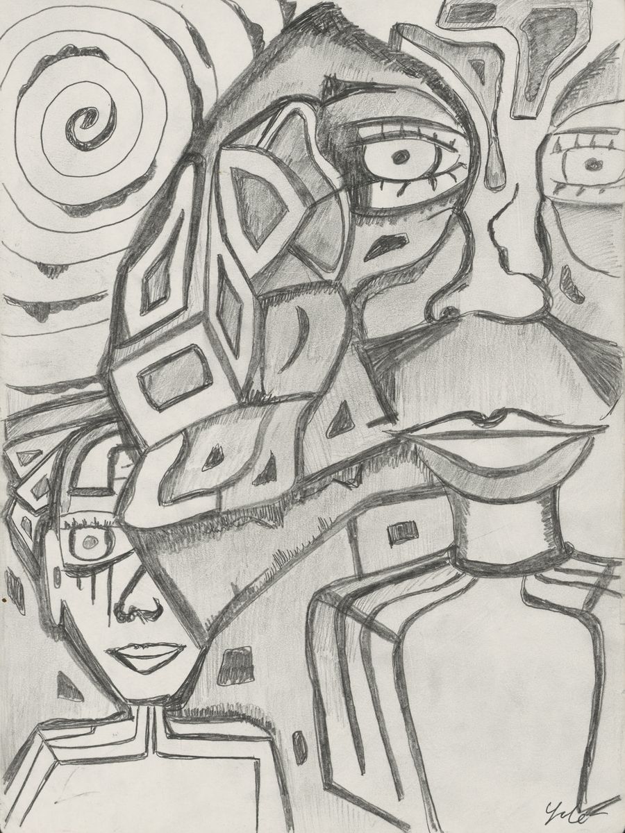 Many Faces, a drawing by Yale Freedman