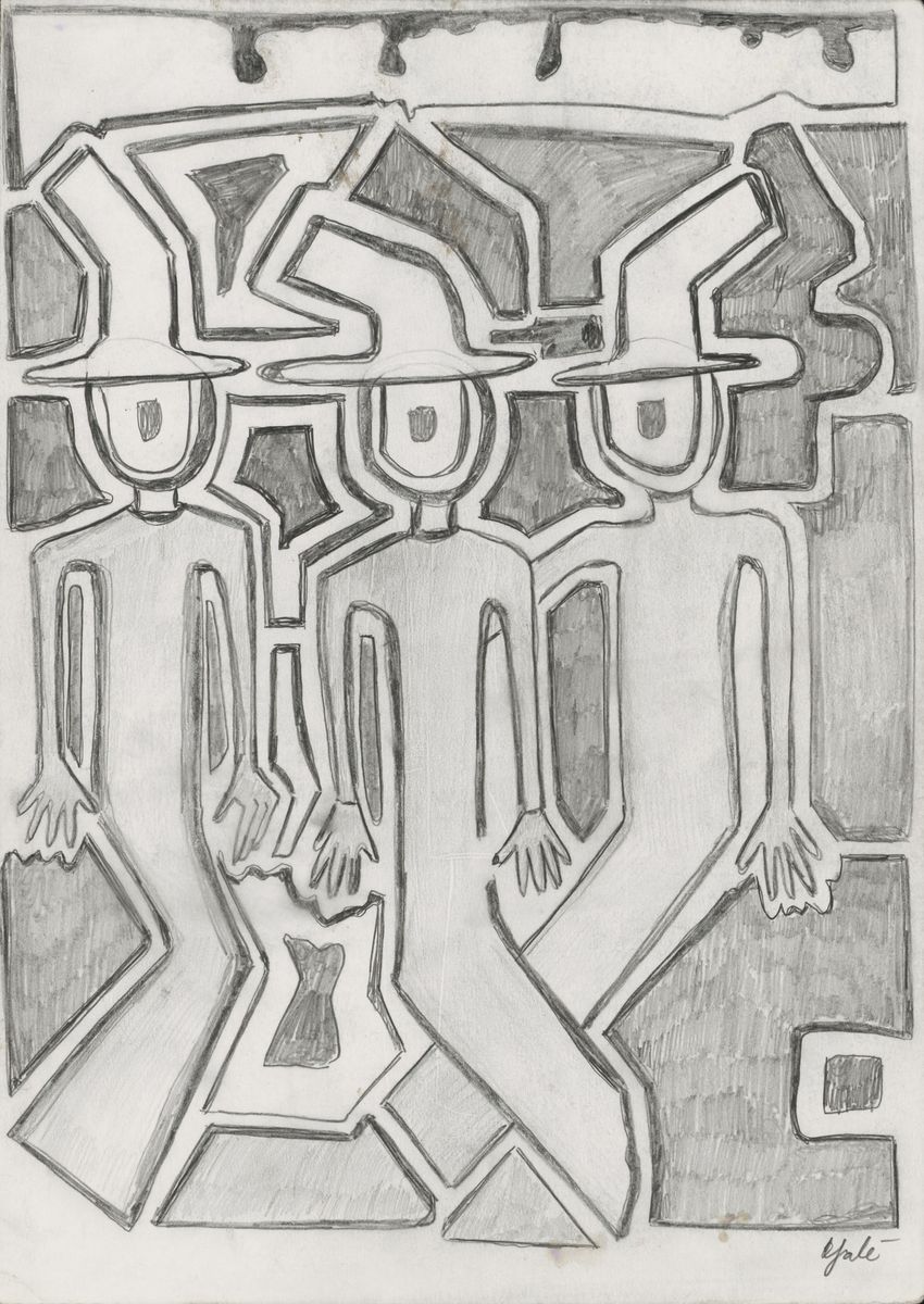 Three Hats, a drawing by Yale Freedman